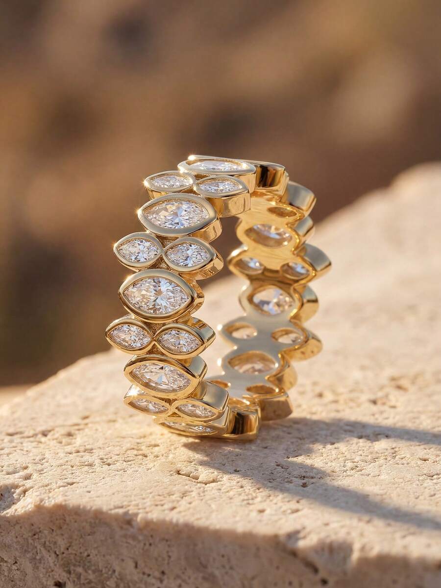 1 pieza Anillo de eternidad de plata de ley S925, regalo de joyería elegante para mujeres - Anillos apilados de ojo de caballo - Ver 1