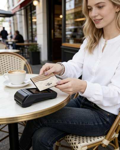 Coach Mini Skinny Id Case Monogram Canvas Pocket Wallet For Women Credit Card Holder