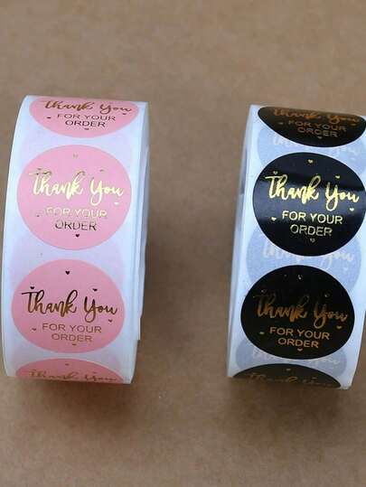 500张/卷 双色感谢订单贴纸，小型企业包装封口标签，礼品包装袋，感谢贴纸，封口标签，信封，礼品派对婚礼装饰 - 卷装笔记本贴纸，男女皆宜，适用于节日、学习、旅行、毕业、生日、婚礼礼物、家居用品、男士礼物
