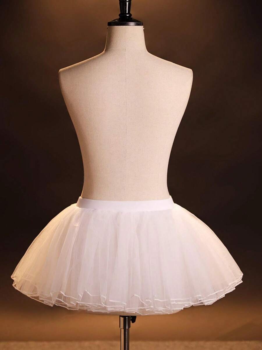 1 pieza Falda de tul de ballet blanco, falda corta esponjosa adecuada para baile, actuación, también se puede combinar con vestidos para un uso diario lindo y dulce - Blanco - Ver 1