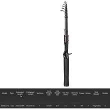 Conjunto de caña de pescar y carrete telescópico portátil de 180 cm/210 cm con carretes giratorios, accesorios para cebo y anzuelo, bolsa y estuche para aparejos de pesca en agua salada. - Negro - Ver 2