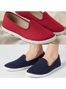 Kit Of 2 Pairs Of Women's Casual Flexible Lightweight Soft Comfortable Flats - Azul marino + rojo - Ver 2