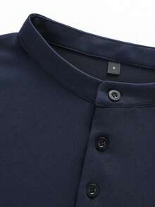 Áo sơ mi nam tay ngắn cổ Henley màu trơn cổ điển GRDR, món đồ thiết yếu cho phong cách công sở thường ngày, item không thể thiếu trong tủ đồ mùa hè. - Màu xanh hải quân - Xem 8