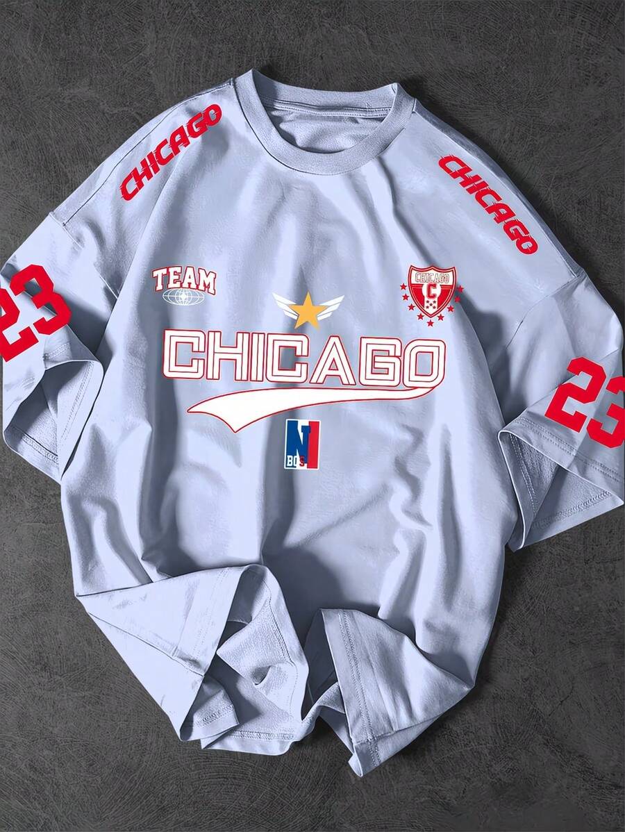 23 Team Chicago T-Shirt, Unisex Men's And Women's Blouse, 100% Cotton, Top Premium Streetwear, New Release, Immediate Shipping, Various Colors!! - 淺藍色 - 查看 1