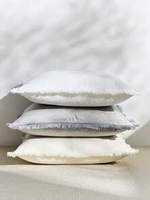 1 pièce Housse de coussin décoratif à gland de couleur unie en velours gris clair (insert de coussin non inclus), housse de coussin carrée, décoration de vacances pour la maison, tissu doux et confortable de type lin, décoration moderne pour le canapé, la chambre, le dortoir - Gris pâle - Voir 8