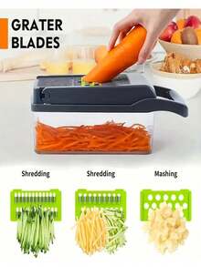 1件装多功能厨房蔬菜切割器，便携式易清洗切片器、切丝器、切丁器、刨丝器 - 灰色 - 查看 9