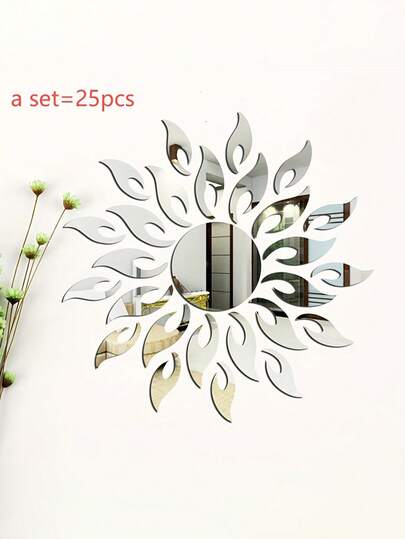 25片向日葵亚克力镜面墙贴，适用于卧室、客厅、办公室、走廊、浴室、厨房、舞蹈室和健身房。防碎、可移除、自粘亚克力镜面墙贴。