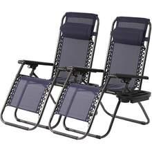 Set Of 2 Lounge Chair Textilene Adjustable Beach Chair Zero Gravity Chair Folding Lawn Patio Chair With Removable Pillow And Cup Holder For Poolside Backyard Lawn Beach,Blue - Blue - View 1