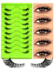 GROINNEYA 10 Pairs Half-Eye Lashes, Cat Eye Lashes, Soft & Transparent Stem, Half-Striped Lashes, Delicate & Natural False Eyelashes, Suitable For Home, Hotel, Durable Travel, Party Makeup - Black - View 8