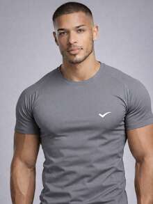 Men's Dry Fit Plain T-Shirt - Casual Workout Gym Sports Exercises Running Everyday - Xám - Xem 4