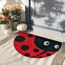 1pc Red & Black Ladybug Half-Round Rug, Cute Entryway Decor Mat, Natural Style Bathroom Doormat, Suitable For Entryway, Bathroom, Multiple Sizes Available, Decorative Carpet, Bedroom Decor, Small Rug, Carpet, Home Decor, Living Room Rug, Living Room Small Rug, Bedroom Rug, Living Room Home Decor, Outdoor Rug, Washable Rug - Multicolor - View 3