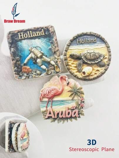 1pc Caribbean Creative 3D Stereo Fridge Magnet, World Travel Souvenir Collection, Suitable For Home, Office Decor, Personalized Travel Memento Magnetic Fridge Sticker, Home Decor, Kitchen, Room, Office, Cabinet Craft Gift, Holiday Souvenir, Exquisite Small Gift