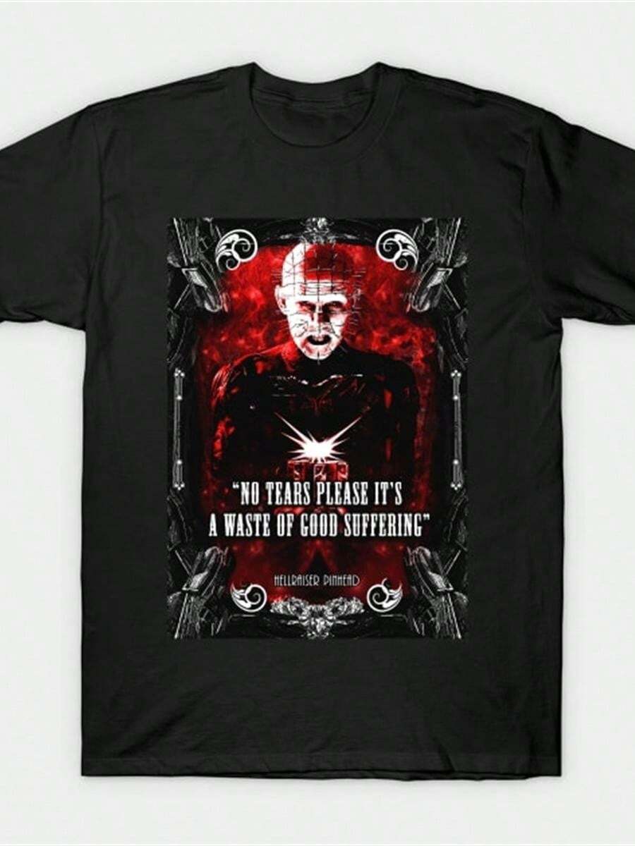 [Yinxi Selection] Women's "Hell Chaser" Leatherhead Horror Movie T-Shirt - Leatherhead Portrait And "Painful Waste" Quote Design - Official Leatherhead Pattern - Heavyweight Horror Fan Apparel - Machine Washable Opaque Fabric - (Adult) - A Must-Have Horror Series For All Year Round, Casual Wear, Gothic Style, Exquisite Craftsmanship, Machine Washable Design For Easier Care, Easily Achieve A Casual And Effortless Sense Of Style. - 黑色 - 查看 1