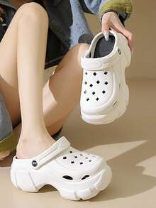 厚底高帮镂空凉鞋，EVA防滑沙滩拖鞋 - 白色 - 查看 2