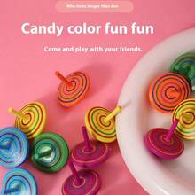 20个经典木制彩虹旋转陀螺，桌面减压玩具，派对礼品 - 彩色 - 查看 5