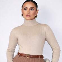 Women's High Neck Sweater In Elastane Turtleneck Knit - Cream - View 3
