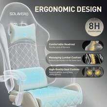 Gaming Chair With Massage Lumbar Pillow, Breathable Felt Fabric, 90-135° Reclining, Linkage Armrests, Footrest, Ergonomic Office Chair For Adults - 米色 - 查看 6