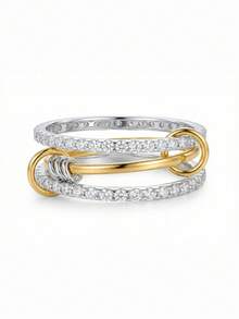 1 Stück 925 Sterling Silber glatter Dreifach-Reifen-Ring, geeignet für Frauen, elegante Kristall-Ohrringe, exquisiter Schmuck - Verschiedenfarbig - Übersicht 55