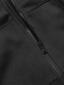 Women's sports sweatshirt, Sports sweatshirt, Zippered, Hip-length, Ribbed cuffs and hem, 2 pockets, Loose fit, basic, Spring/Autumn - 黑色 - 查看 3