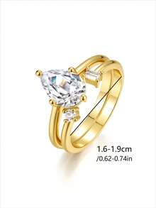 2件套优雅S925纯银2克拉莫桑石水滴形叠戴戒指，新娘结婚订婚戒指，情人节理想礼物 - 彩色 - 查看 8