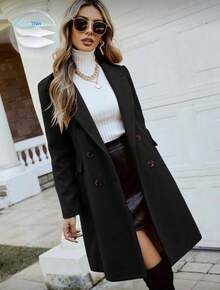 Women's Long Coat In Solid Color00 - Black - View 3