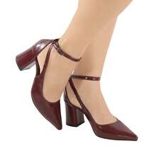 Women's Medium Square Block Heel Stiletto Sandal With Ankle Buckle Closure, Pointed Toe, Comfortable - 紅木色 - 查看 1
