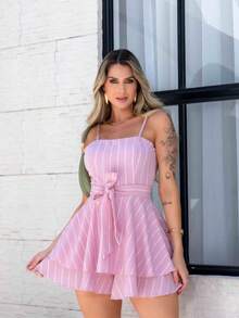 Basic Printed Romper With Padded Cups Duna Premium Sizes P, M, G, And GG - Rosé Chalk Stripe - View 1