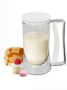 Dispensador de masa para panqueques con asa, dispensador de masa para panqueques, dispensador de masa para panqueques, dispensador de masa para panqueques, bandeja de hornear panqueques con dispensador, perfecto para panqueques, magdalenas, gofres, masa para muffins, pasteles, moldes para magdalenas, utensilios de cocina, utensilios de repostería - Blanco - Ver 10