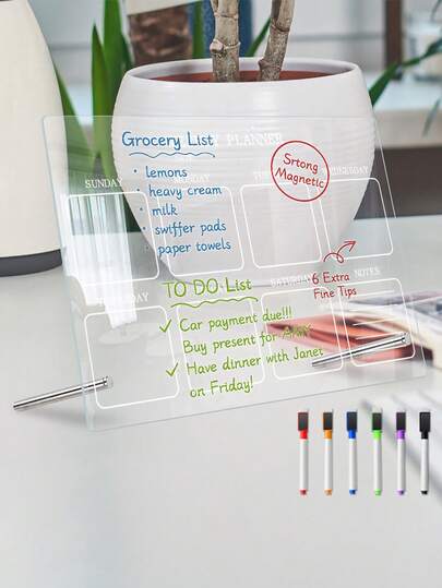 1ชิ้น กระดานไวท์บอร์ดรายสัปดาห์และรายเดือน (รวมปากกาสีสุ่ม 2 ด้ามและผ้าลบ 1 ผืน), กระดานไวท์บอร์ดแม่เหล็ก, กระดานบันทึก, ออแกไนเซอร์สร้างสรรค์สำหรับบ้าน