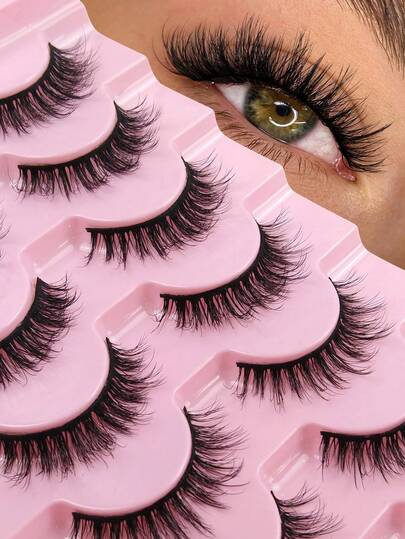 7 Pairs Natural Long False Eyelashes Soft Curly Cartoon Style Full Strip Lashes Suitable For Daily Party Makeup, Cat Eye And Fairy Style Lashes, Create Charming Makeup