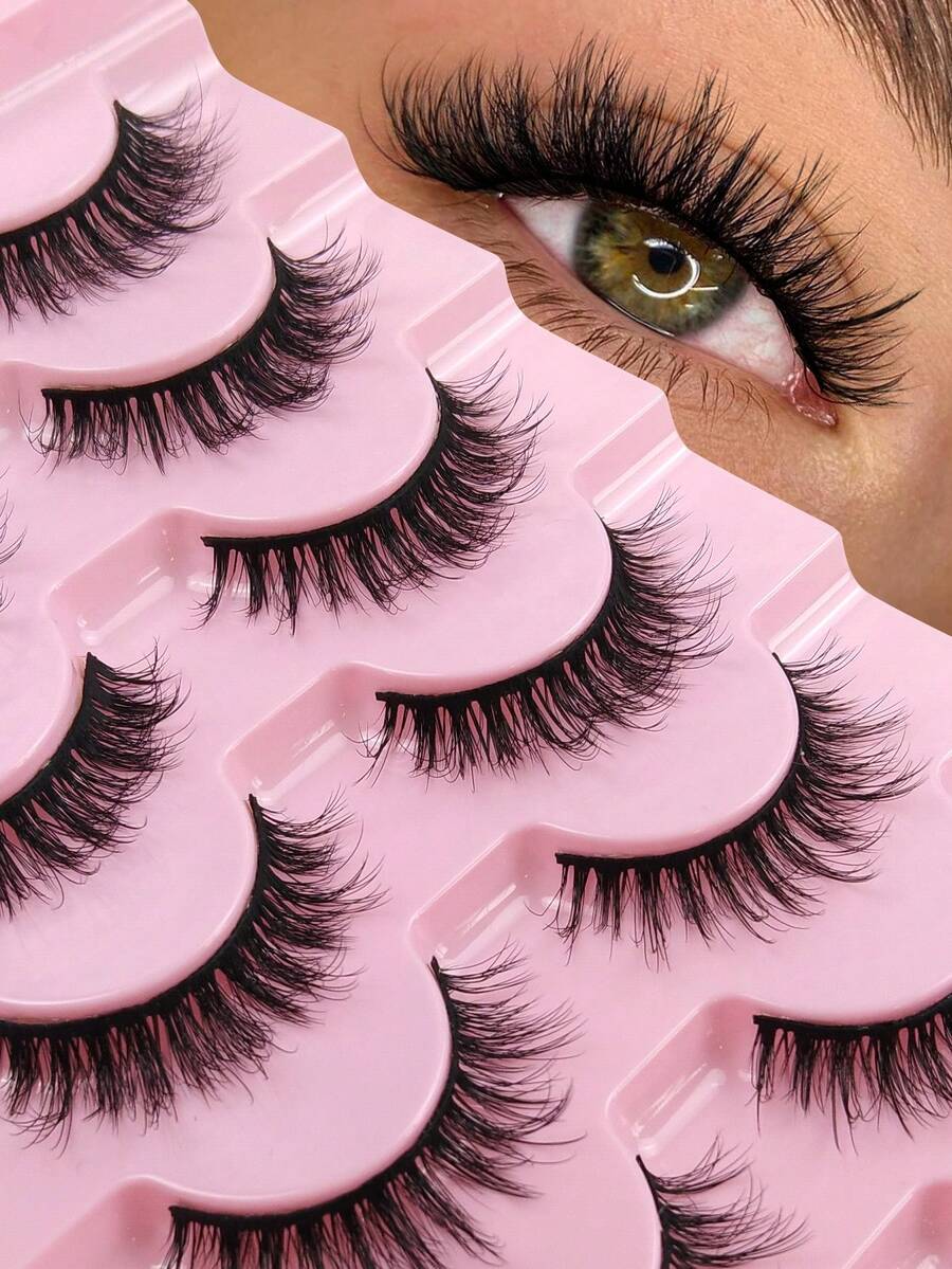 7 Pairs Natural Long False Eyelashes Soft Curly Cartoon Style Full Strip Lashes Suitable For Daily Party Makeup, Cat Eye And Fairy Style Lashes, Create Charming Makeup