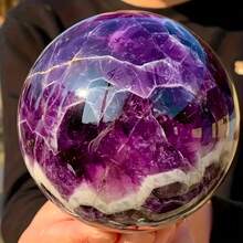 Esfera de amatista natural - Piedra pulida de estilo bohemio con base, decoración de escritorio de color púrpura oscuro, regalo para el hogar u oficina, Día de San Valentín, decoración de carnaval, ornamento exquisito, regalo elegante - Morado - Ver 5