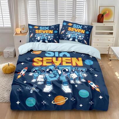 6 & 7 Themed 3 PiecesBedding Set (1 Duvet Cover + 2 Pillowcases, No Filler), Colorful Cute 6 & 7 Element Pattern, Suitable For Daily Use, Festivals, Gifts For Loved Ones, Friends And Family, Soft And Skin-Friendly Duvet Cover, Available In Various Sizes Including Extra Large, Warm And Lovely, Minimalist Luxury, Suitable For Girls, Boys And Teenagers Bedroom, Guest Room