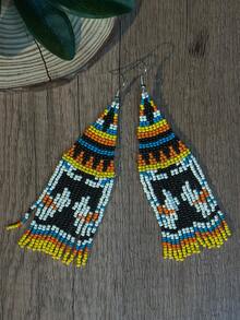 AHAYA Bông tai dáng dài hình chim đại bàng cá nhân hóa, bông tai đính cườm tua rua thủ công phong cách Bohemian, trang sức tai hình động vật với hạt thủy tinh, thích hợp để đeo hàng ngày. - Nhiều màu - Xem 6