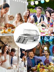 uego de Platos eléctricos 9QT para bufé con Control de Temperatura, servidores de Buffet de Acero Inoxidable y Calentadores con 1 sartén de tamaño Completo y 2 sartenes de tamaño Medio para Catering - 1 sartén de tamaño 1/1 + 2 de 1/2 - Ver 6