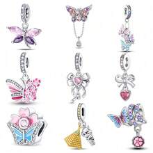 1 件镀银甜美蝴蝶结吊坠，蝴蝶流苏吊坠，沙漠旅行系列 - 金字塔木乃伊，神秘蝴蝶珠，旅行蝴蝶结吊坠，樱花系列粉色蝴蝶创意吊坠，蝴蝶花朵串珠，春天 - 蜻蜓锆石吊坠，花朵蝴蝶飞珠，适合 DIY 珠宝制作手链和项链，可用作情侣珠宝礼物。 - 彩色 - 查看 1
