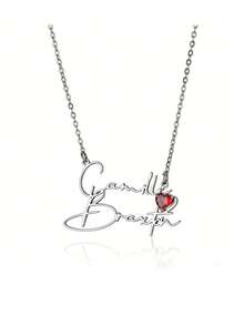 1pc Customized Couple Name Necklace, Gold Plated Personalized Heart-Shaped Birthstone Stainless Steel Necklace, Valentine's Day Gift - Multicolor - View 12