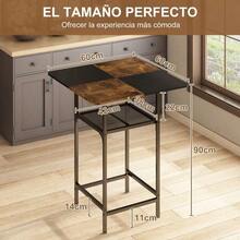 Mesa de bar, mesa de cocina pequeña 60 X 60 X 90 Cm, para cocina, comedor, industrial - Negro - Ver 7