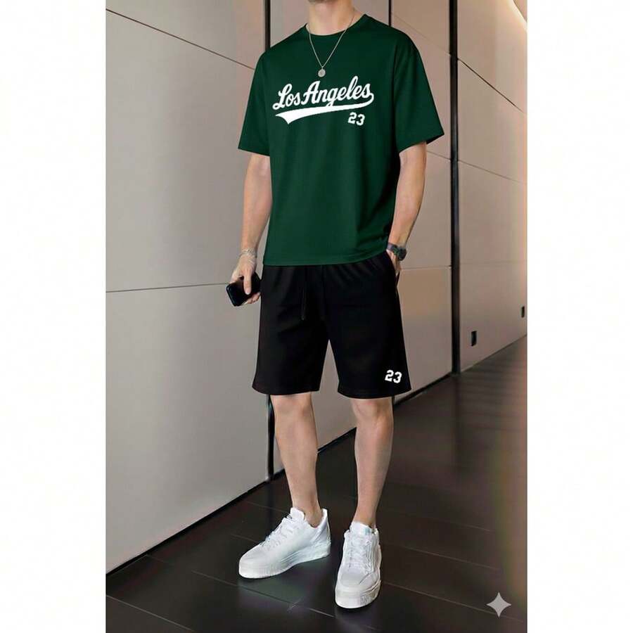Los Angeles Casual Streetwear Set, 100% Cotton - 綠色 - 查看 1