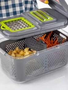 Picador de Verduras 22 en 1, Juego de Cortador de Verduras Multifuncional, Fácil de Operar, Ayudante de Cocina para Frutas, Verduras y Ensaladas - Gris - Ver 11