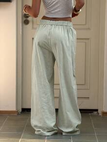 Sunny Girly Summer Women's Y2K Cotton Green Straight-Leg Pants, Suitable For Loungewear, Casual Daily, Street Style, Commuting, Beach And Vacation. - Green - View 11