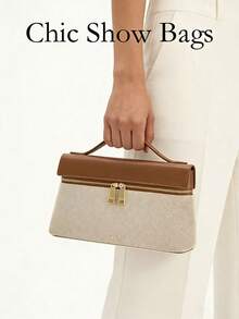 手提包、托特包、优选款、午餐盒、手提包、新款盒子、手提包、小众设计、单肩斜挎包、托特包、时尚百搭手提包 - 棕色 - 查看 3