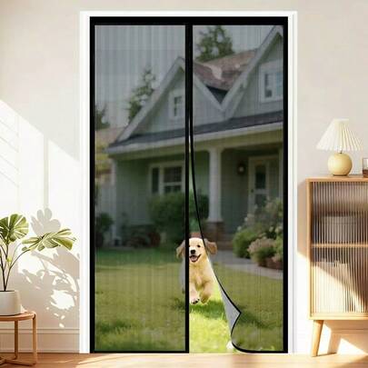 1件装磁性黑色玻璃纤维网纱门帘，夏季磁性黑色玻璃纤维防蚊透气网帘，时尚家居磁性纱帘，适用于多种场景，门窗纱帘