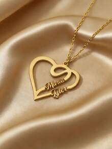Heart-Shaped Double Couple Names Custom Necklace 18K Gold Plated Personalized Stainless Steel Necklaces Customized Jewelry Valentine's Day Gifts - Multicolor - View 4