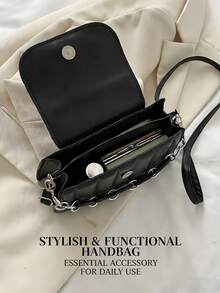 [US-Based Shipping]Shoulder Bags Handbag Simple Design PU Leather Shoulder Bag Women's Chain Imitation Embroidery Thread Women's Shoulder Bag Shoulder Bag,Women Handbags , Satchel Tote Bag, Handbag Women's Bag Messenger Bag Women's All-Match French Niche Chain,Purses,Bags,Black Purse,Bags For Women,Purses And Bags Women,Purses For Women,Small Purse,Summer,Black Purse,Red Purse,Carteras Para Mujer,Pink Purse - 黑色 - 查看 7