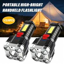 LiHangStar 1/2/4pcs Portable LED Flashlight, Multi-Function Handheld Torch, Rechargeable Camping Light With COB Side Light And 4 Lighting Modes, Suitable For Camping, Hiking, Outdoor Activities, Cycling, Home Emergency Use - Multi-functional Flashlight - View 2