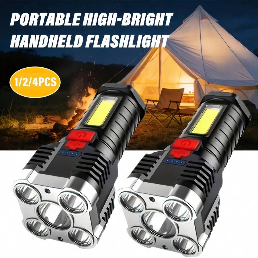 LiHangStar 1/2/4pcs Portable LED Flashlight, Multi-Function Handheld Torch, Rechargeable Camping Light With COB Side Light And 4 Lighting Modes, Suitable For Camping, Hiking, Outdoor Activities, Cycling, Home Emergency Use