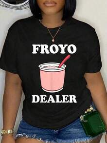 Men's Letter Print Round Neck Short Sleeve Casual Slim Fit T-Shirt 100% Cotton Froyo Dealer, Funny Frozen Yogurt Lover, Yogurt Day T-Shirt Short Sleeve Round Neck Casual Top For Summer & Spring, Women's Men's Graphic Tee Playful Spring & Summer Vacation Tops - Cute Graphic Tees For Holiday Gatherings, Valentine's Brunch, And  Y2K Going Out Styles - Black - View 7