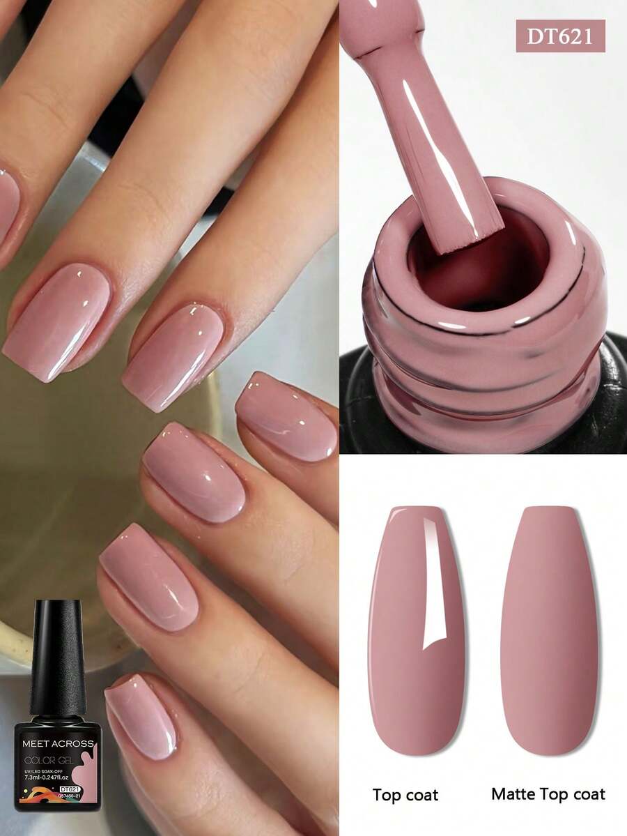 1 Botella de 7.3ml Esmalte de uñas en gel de color rosa nude, Esmalte de uñas en gel UV resistente y de larga duración sin TPO de HEMA, Adecuado para manicura de primavera/verano, Decoración de arte de uñas DIY, Productos de cuidado de uñas para el hogar y el salón - Rosa - Ver 1