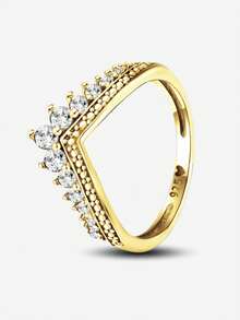 1pc 925 Sterling Silver Smooth V-Shaped Ring, Suitable For Women, Elegant Crystal Earrings, Exquisite Jewelry - Gold - View 32